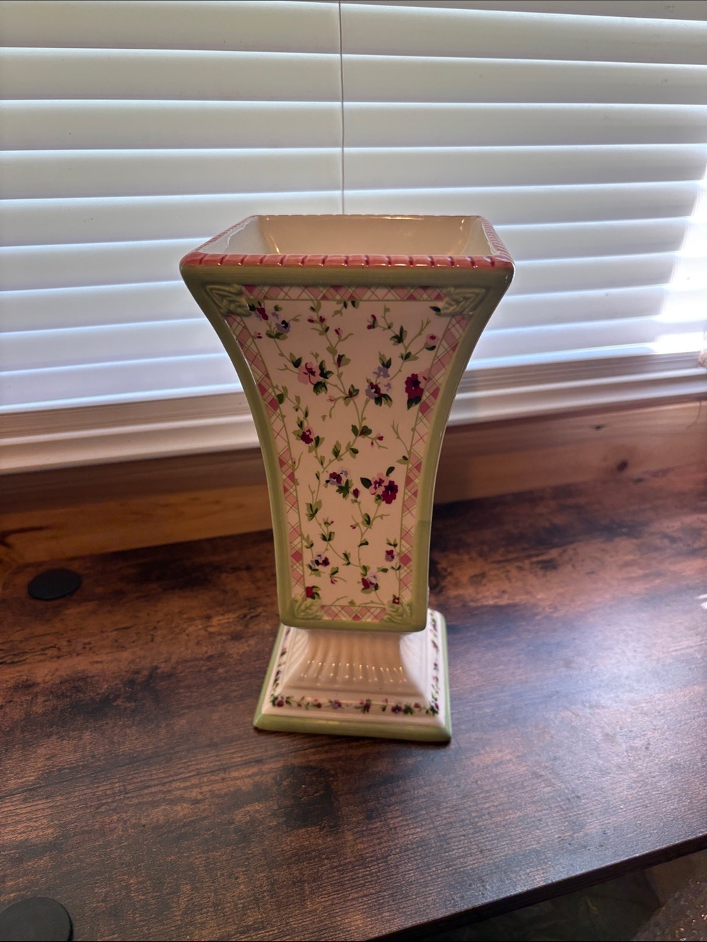 Vintage Laura Ashley FTD Chintz Ceramic Square Pedestal Vase